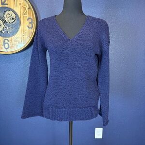 J. Crew Navy Blue Knit Bell Sleeve V-Neck Swing Sweater | Size Small
